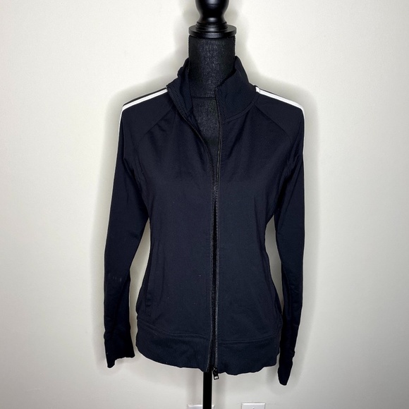 Athleta Jackets & Blazers - Athleta Black Full Zipper Stripe Sleeve Jacket S